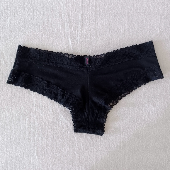 PINK Victoria's Secret Cheekster Tanga Black Cotton Panty, L - Picture 5 of 12